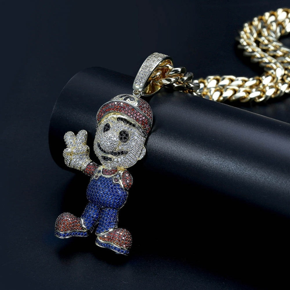 14k Gold Mario Inspired Hip Hop Cuban Link Chain Pendant