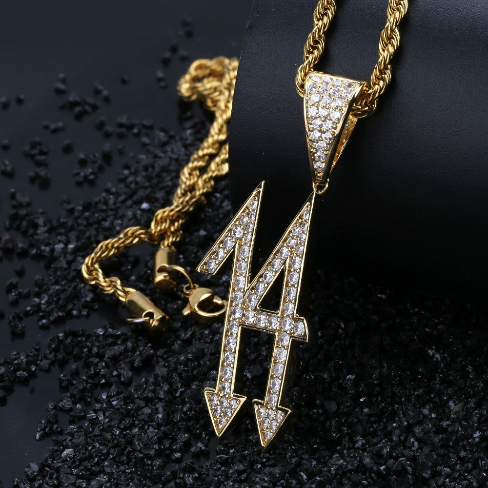 Hip Hop Fashion 14 Arrow Down Iced AAA Micro Pave Stone Pendant Chain Necklace