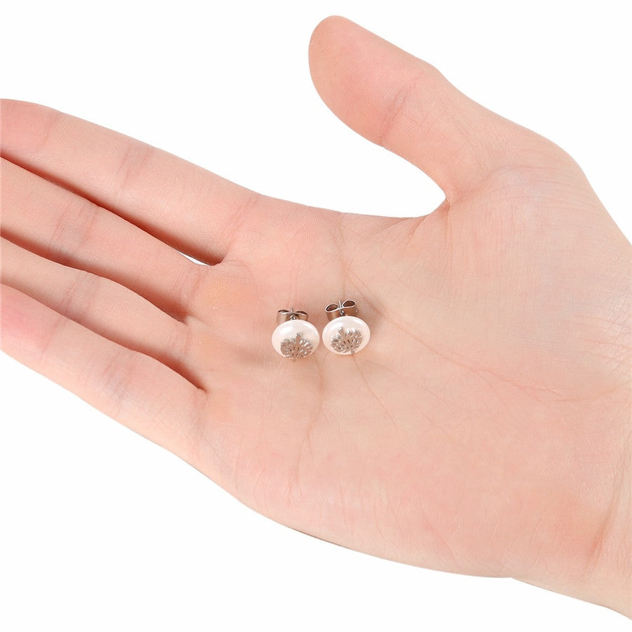 Ladies Simulated Pearl Heart Cross Life Tree Infinity Stud Stainless Steel Earrings