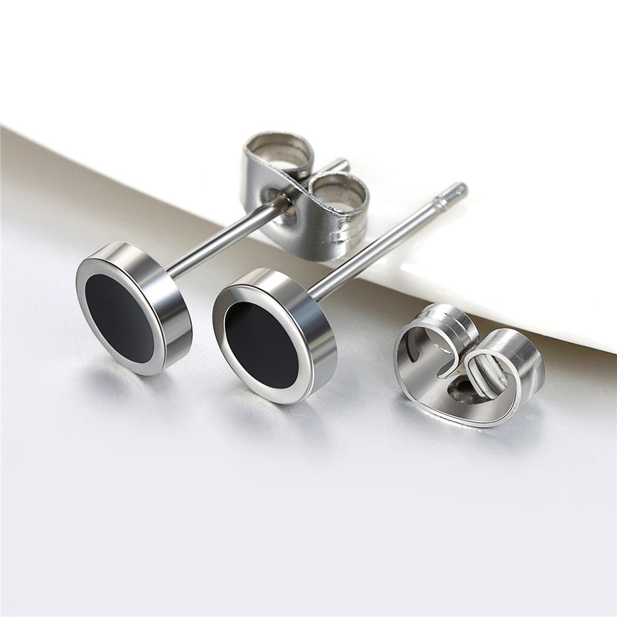 6mm - 12mm Stainless Steel Black Hole Oil Drip Round Shaped Butterfly Clasp Earrings