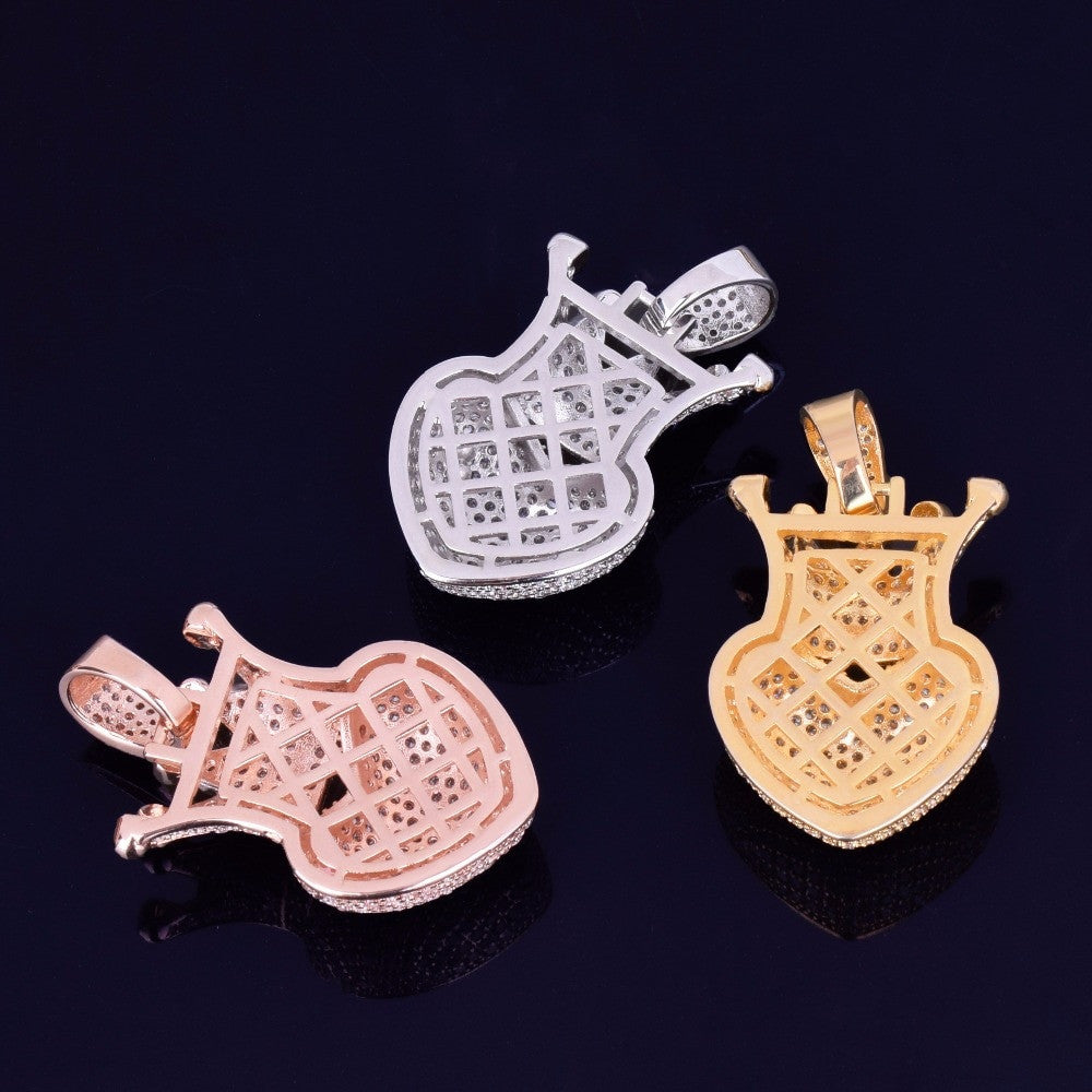 AAA True Micro Pave Crowned Heart 18k Rose Gold .925 Silver Iced Pendant Chain Necklace