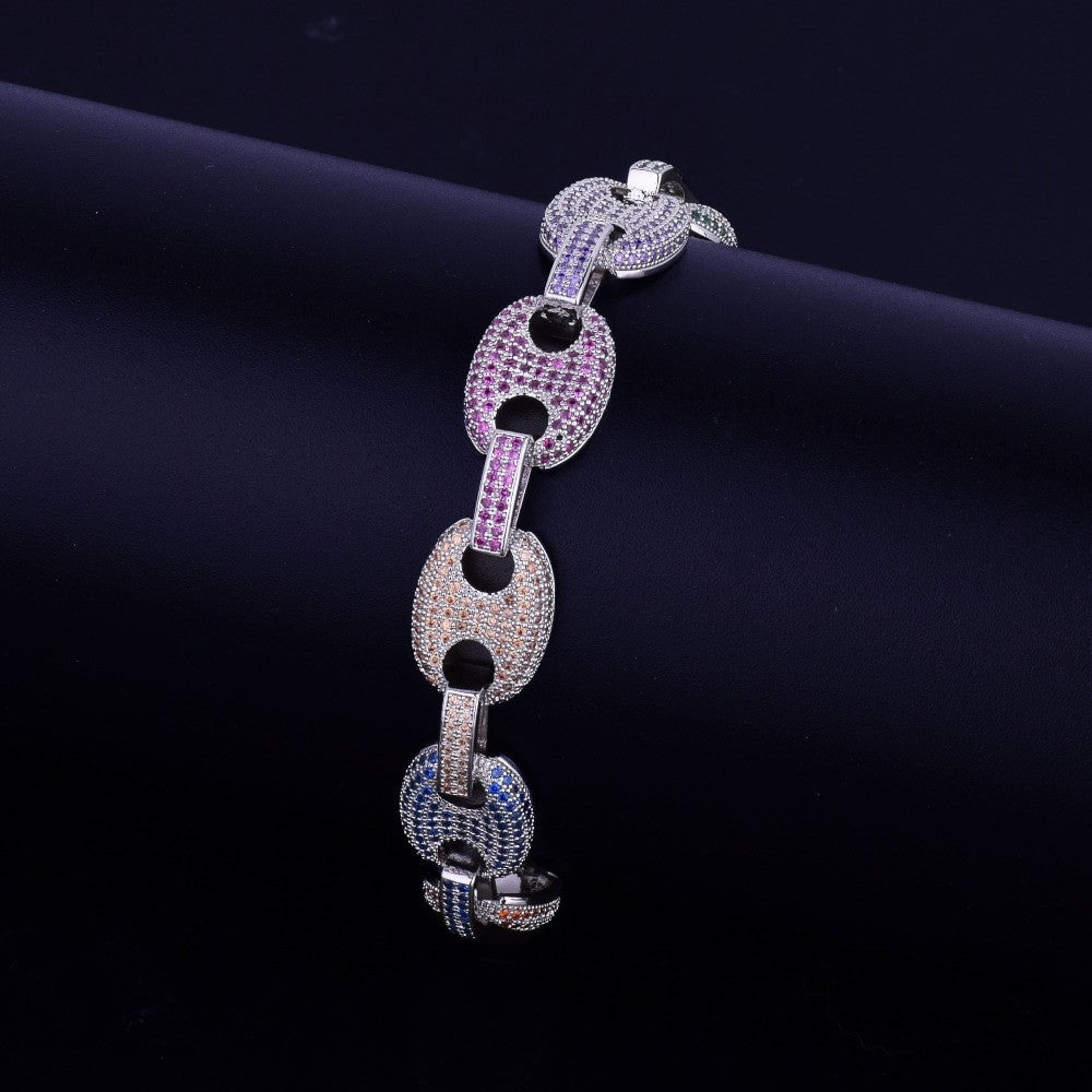 Colorful G-Link | 24k Micro Pave Flooded Ice 12MM Mixed Color Hip Hop Bracelet