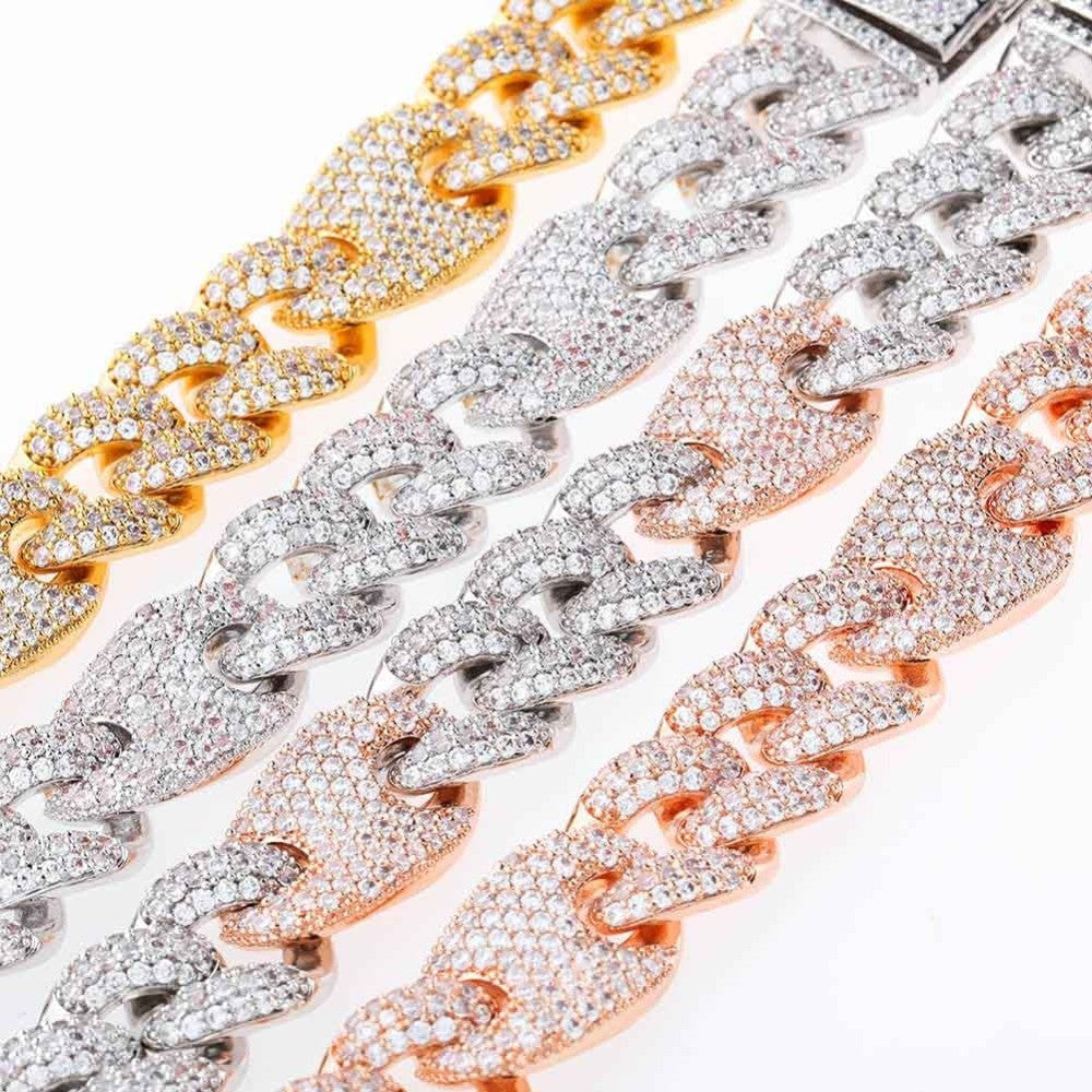 16mm Iced AAA Micro Pave Cuban Link Hip Hop Rose Gold Silver 14k Bracelet