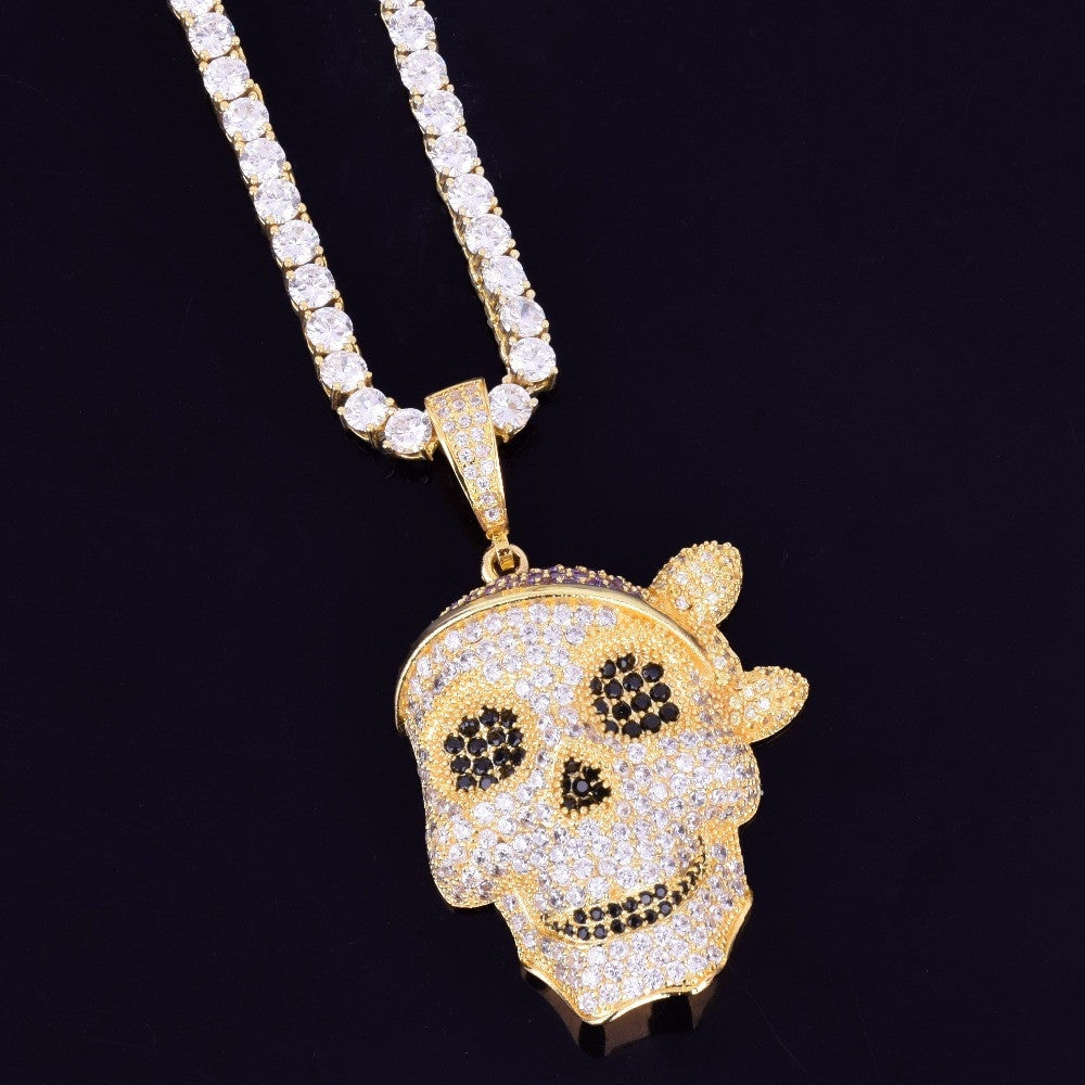 AAA Micro Pave Skull Pirate Hip Hop 18k Gold .925 Silver Bling Pendant Chain Necklace