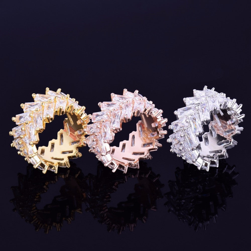 Rose Gold AAA Pave Set Baguette Hip Hop Rings