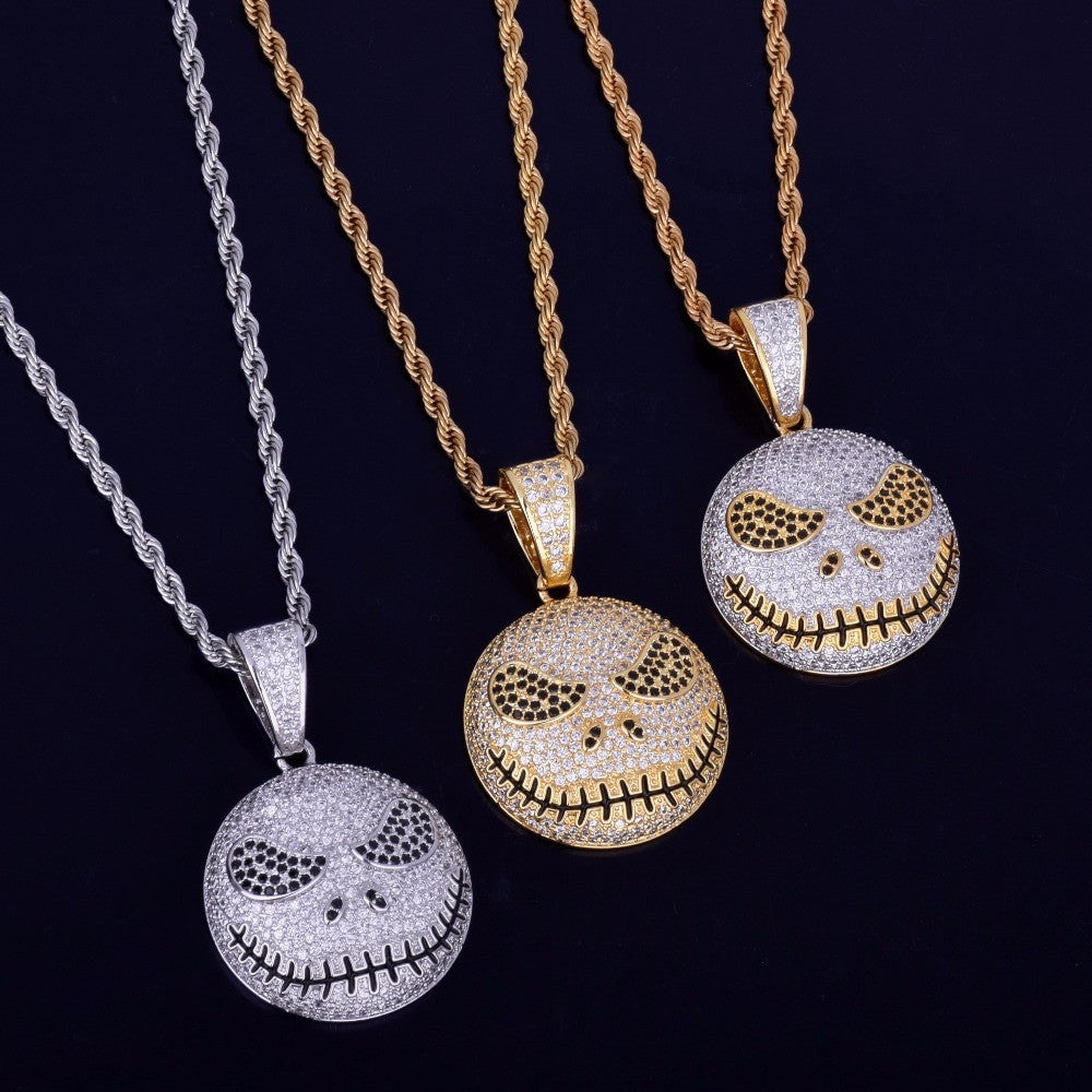 Flooded Ice Nightmare Emoji Face 18k Gold .925 Silver Hip Hop Chain Pendant