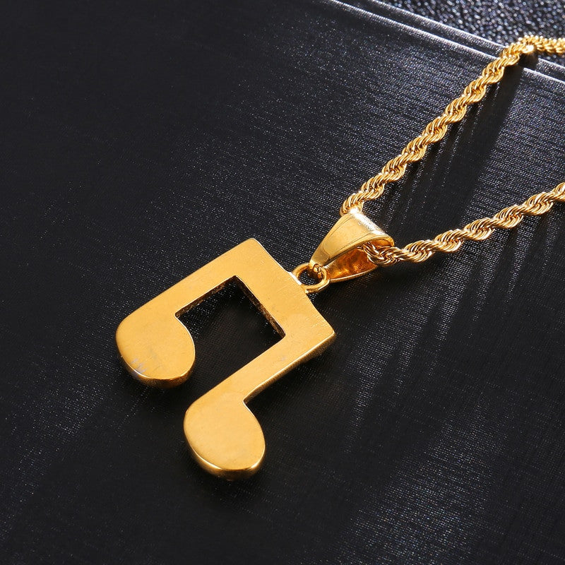 Iced Out Music Note Lab Diamond Stainless Steel Pendant Chain Necklace