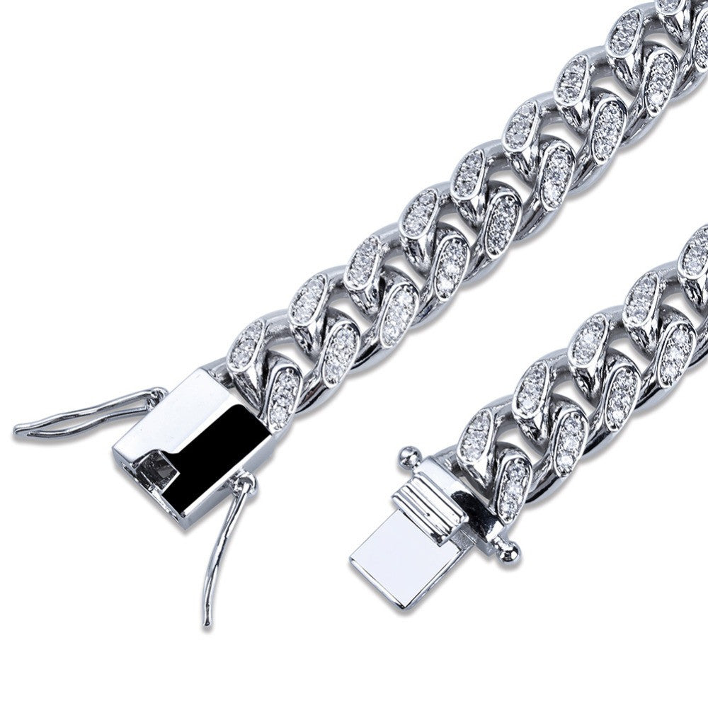 10mm Miami Cuban Link Micro Pave Stone 14k Gold 925 Silver Hip Hop Chain