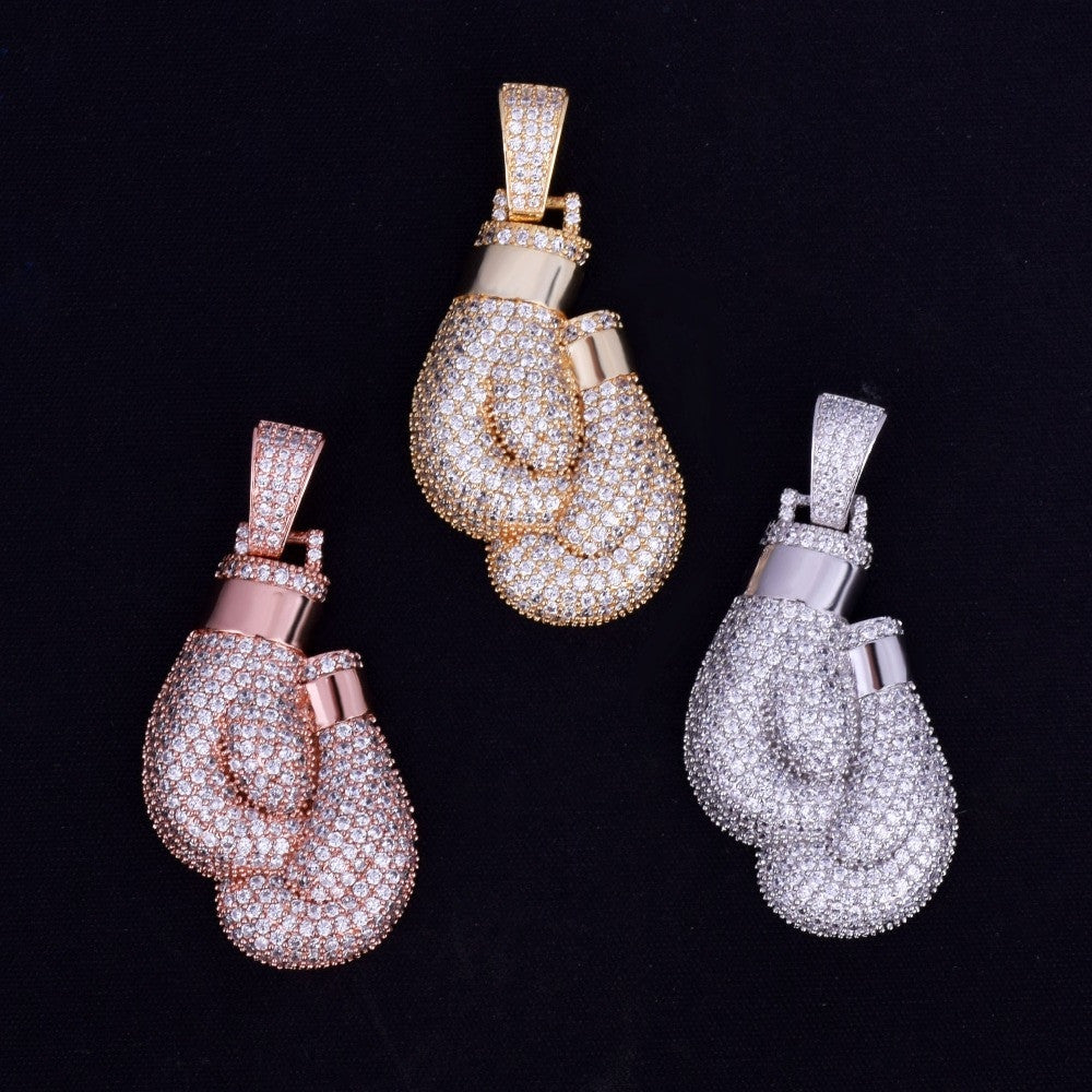 Golden Knockout | Rose Silver Gold Boxing Gloves Iced Pendant