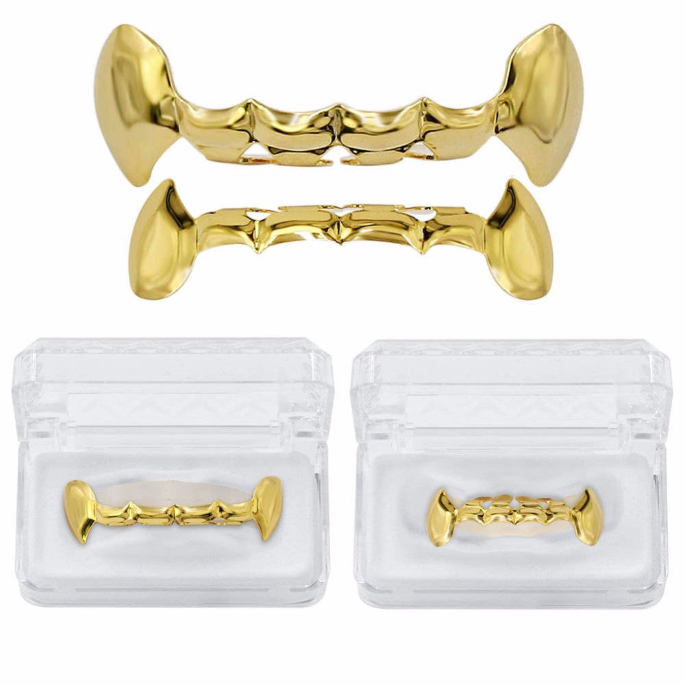 Gold Silver Rose Gunmetal Fang Slim Grillz Top Bottom Set