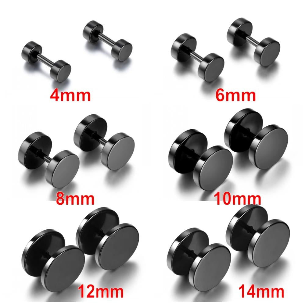Black Stainless Steel Ear Plug Look Barbell Design Street Wear Earrings