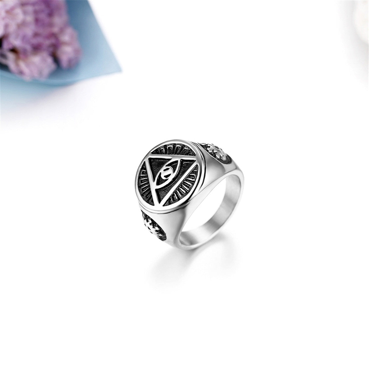 All Seeing Eye Titanium Stainless Steel Illuminati Pyramid Eye Symbol Ring