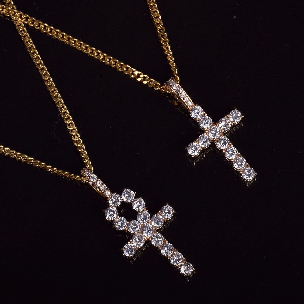Key To Life | Ankh Cross Gold Silver African Egyptian Pendant Chain Necklace Set