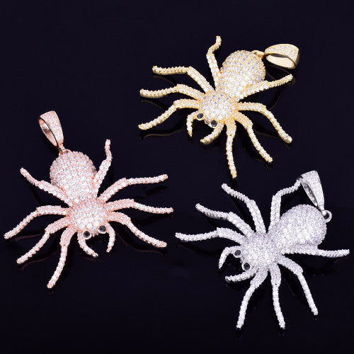 18k Gold .925 Silver Rose Gold AAA True Micro Pave Tarantula Spider Hip Hop Pendant