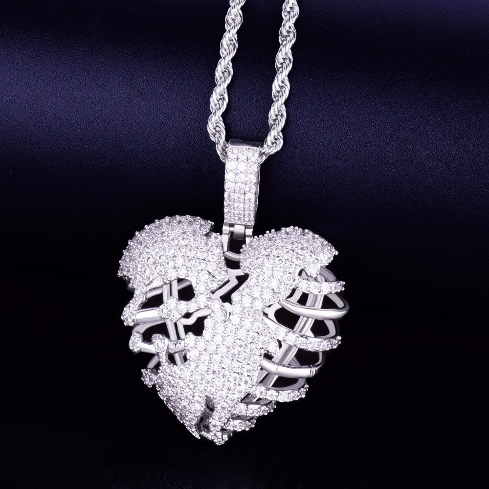 Silver Skeleton Heart Pendant