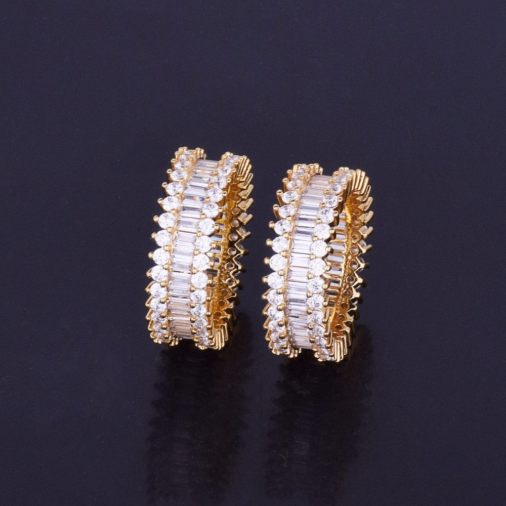 Flooded Ice AAA 18k Gold .925 Silver Micro Pave Setting Baguette Stone Rings