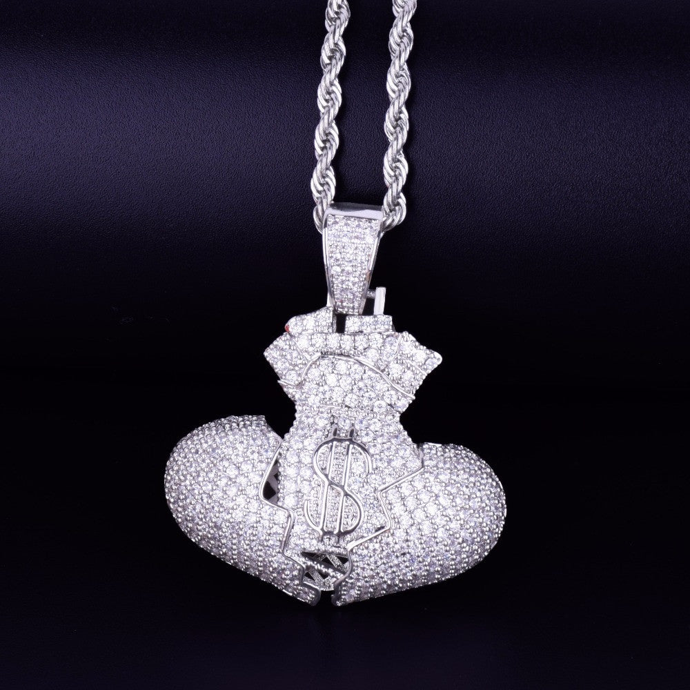 Silver Money Bag Broken Heart Chain