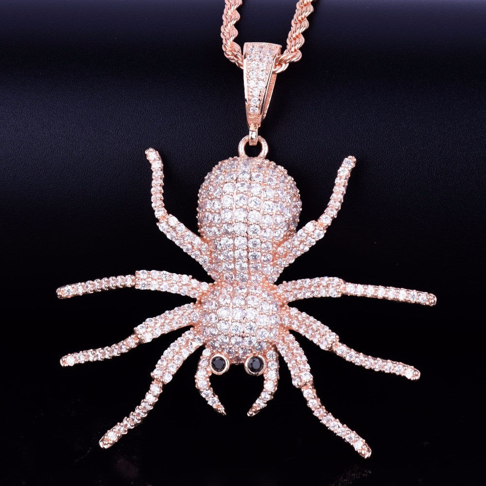 18k Gold .925 Silver Rose Gold AAA True Micro Pave Tarantula Spider Hip Hop Pendant