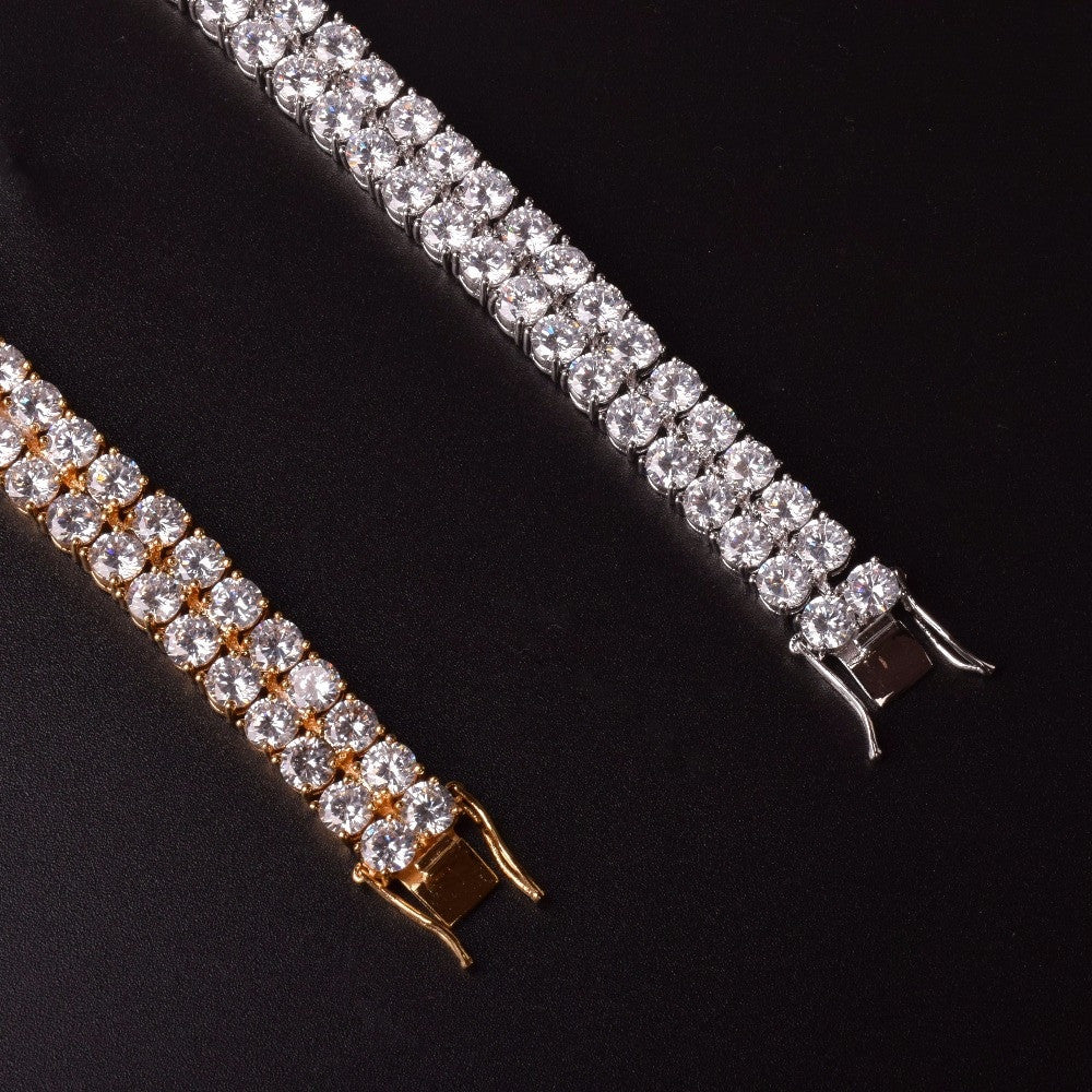 Double Row | Mens Hip Hop VVS Diamond CZ Flooded Ice Stone Hip Hop Tennis Bracelets