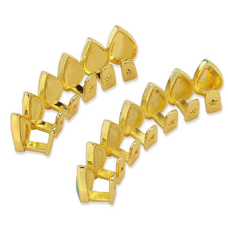 Hip Hop Rainbow Tear Drops 14k Gold .925 Silver Grillz Top Bottom Teeth Grill Set
