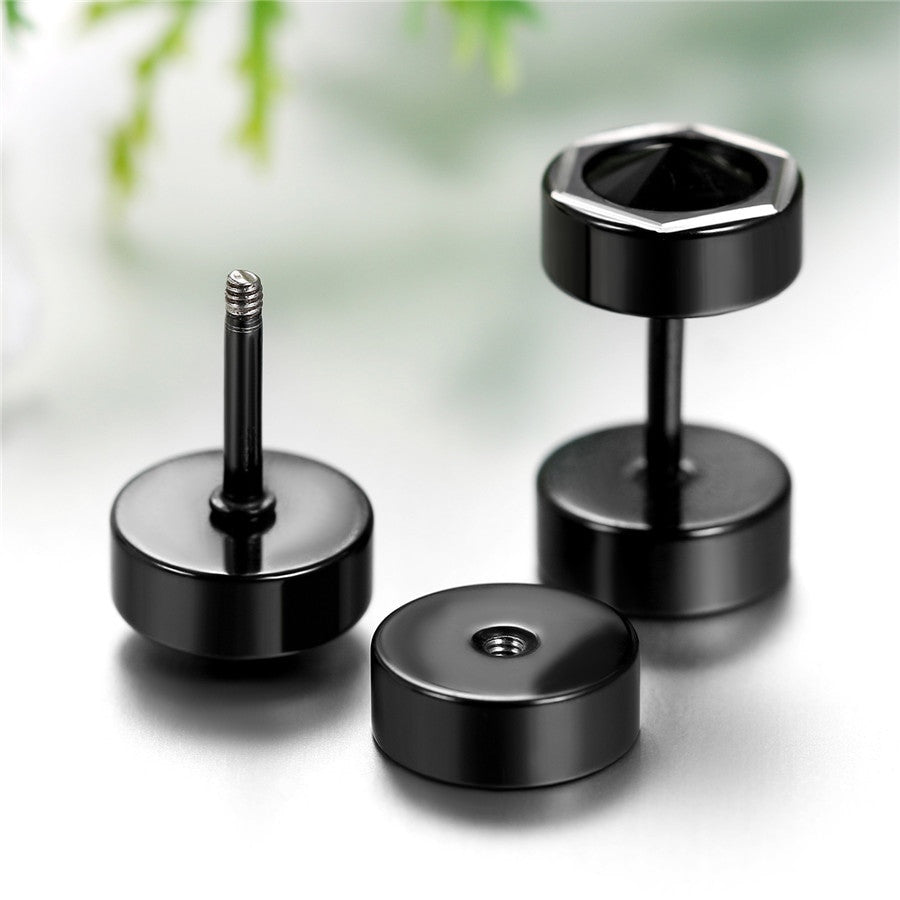 Mens Bling Bling Black CZ Black Out Stainless Steel Screw Back Earrings