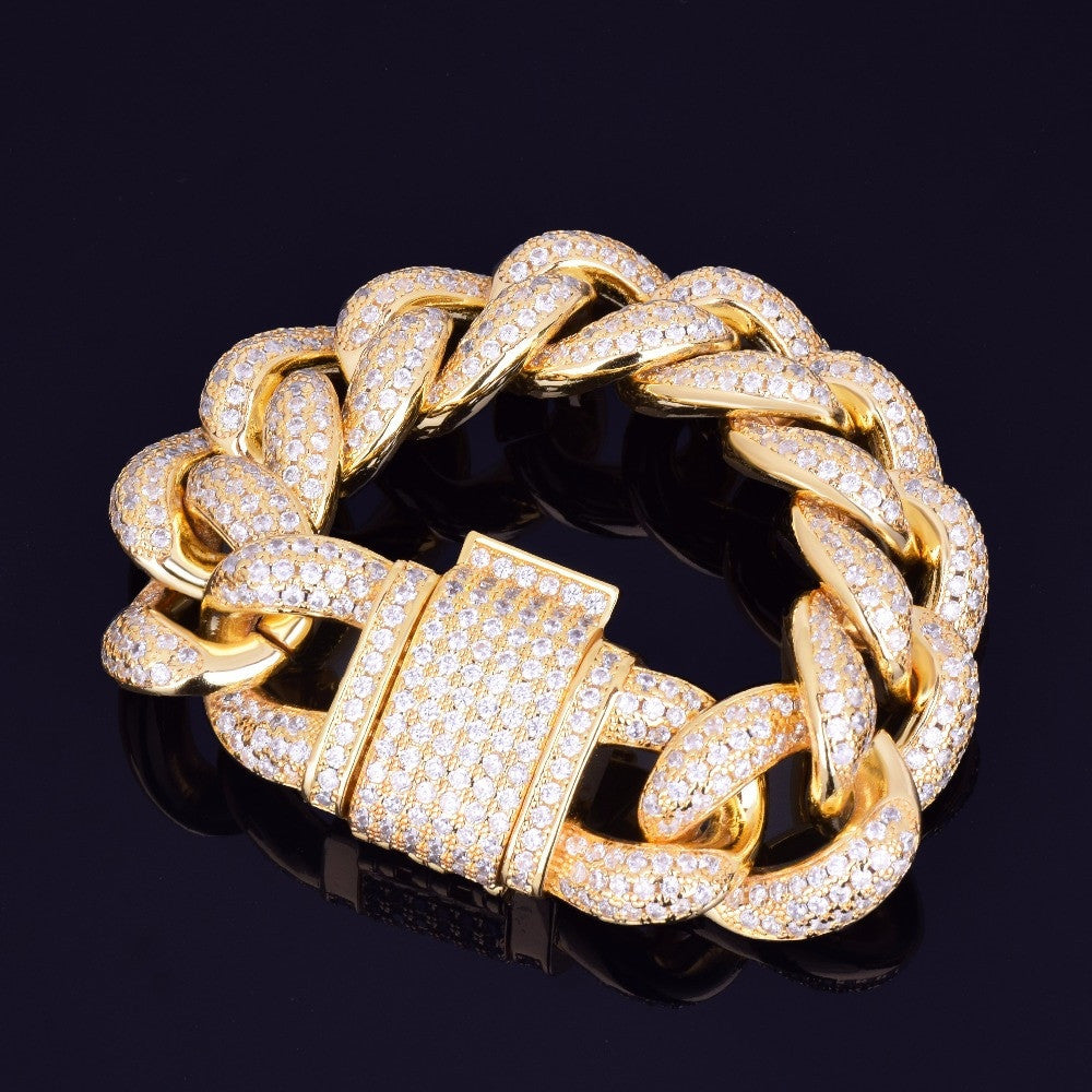 24k Rose Gold .925 Silver 23mm AAA Simulate Diamond Miami Cuban Link Micro Pave Hip Hop Bracelet