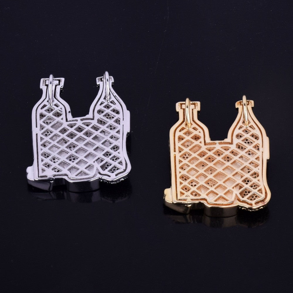 Hip Hop 18k Gold .925 Silver Sprite Bottle Purple Cup Combo Pendant Chain Necklace