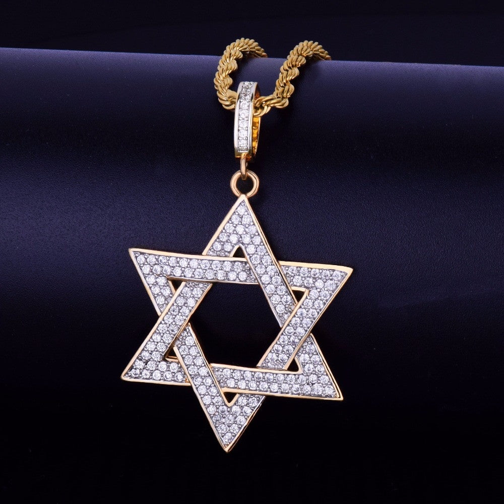 Rose 18k Gold .925 Silver Micro Pave AAA Flooded Ice Star of David Pendant Chain Necklace