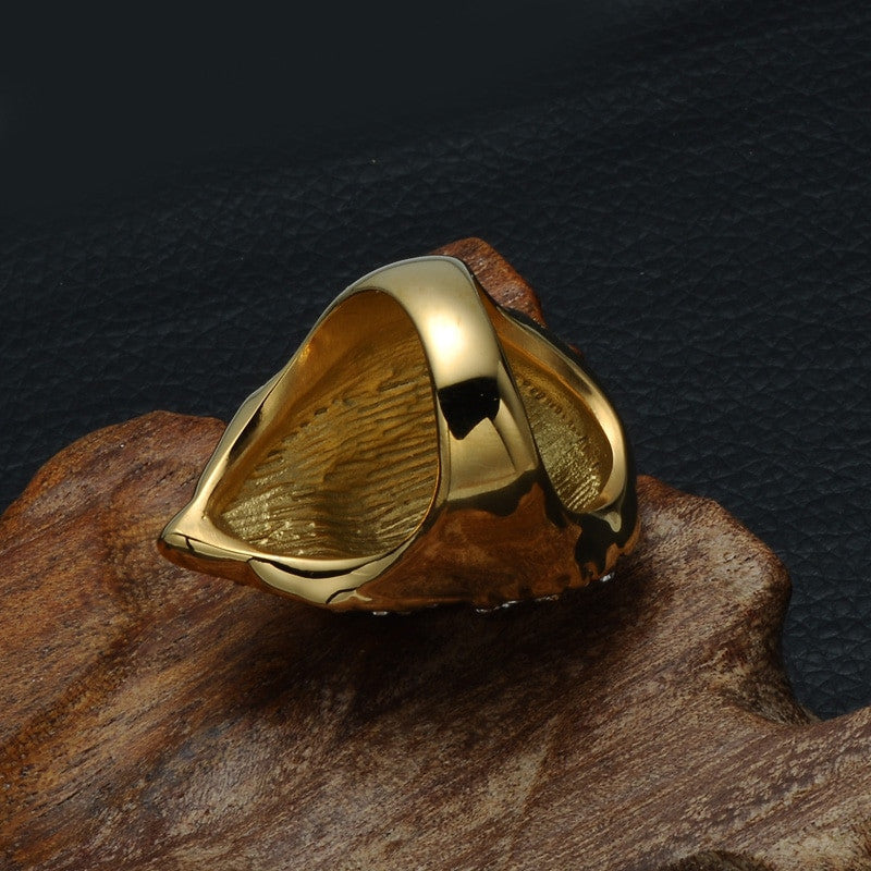 The Alpha Male Flooded Ice Lion Head 14k Gold Titanium Stainless Steel Ring
