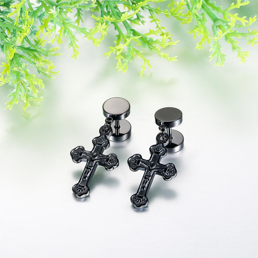 No Fade Stainless Steel Jesus Cross Crucifix Screw Back Earrings