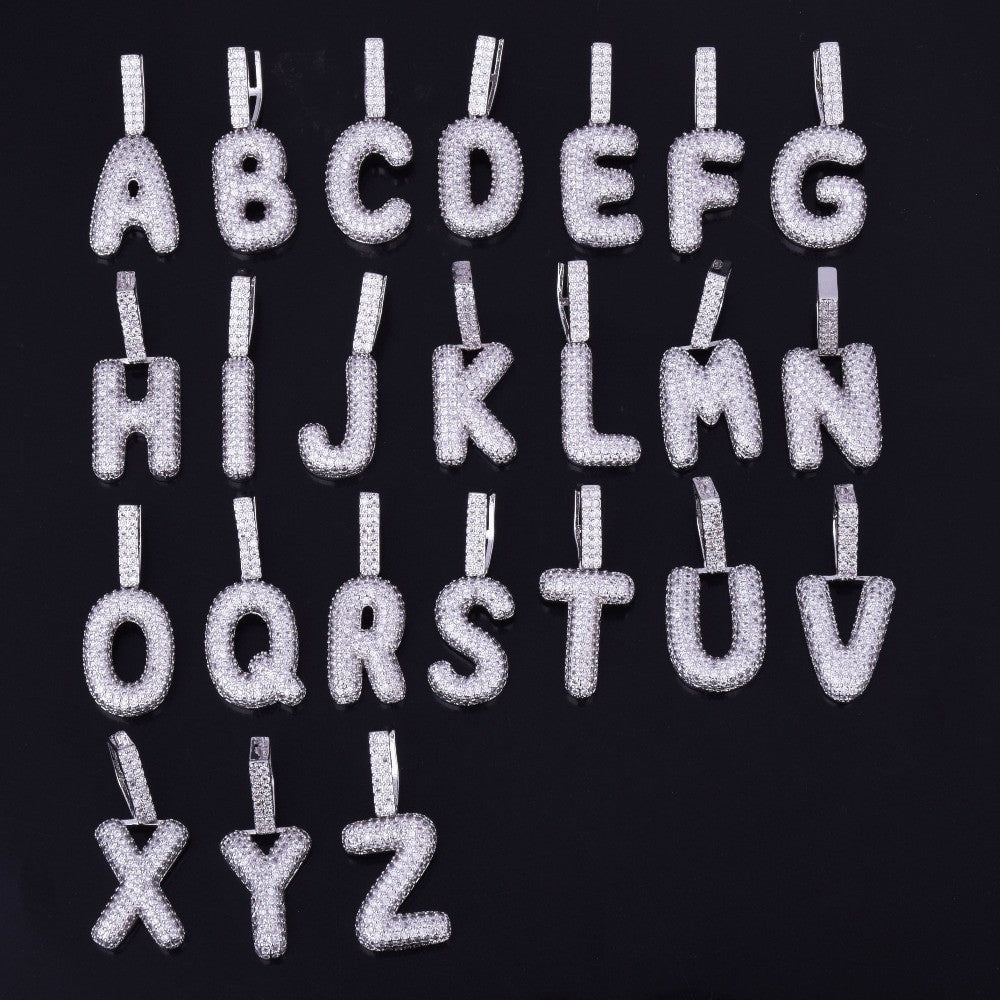 Iced Small Rose Gold Silver Micro Pave Lab Diamond Bubble Letter Hip Hop Pendant Chain Necklaces