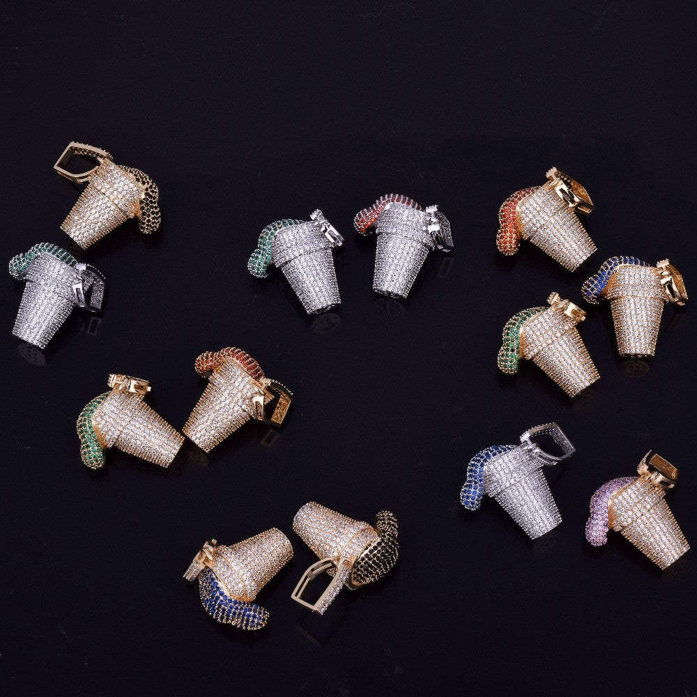 AAA True Micro Pave 24k Gold .925 Silver Lean Cup Drank Hip Hop Pendant Chain Necklace