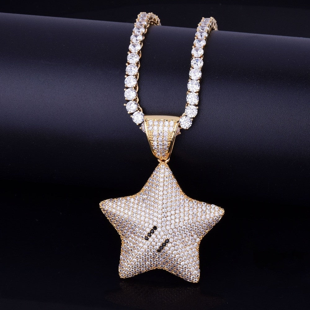 18k Gold Mario Power Star AAA Micro Pave Pendant