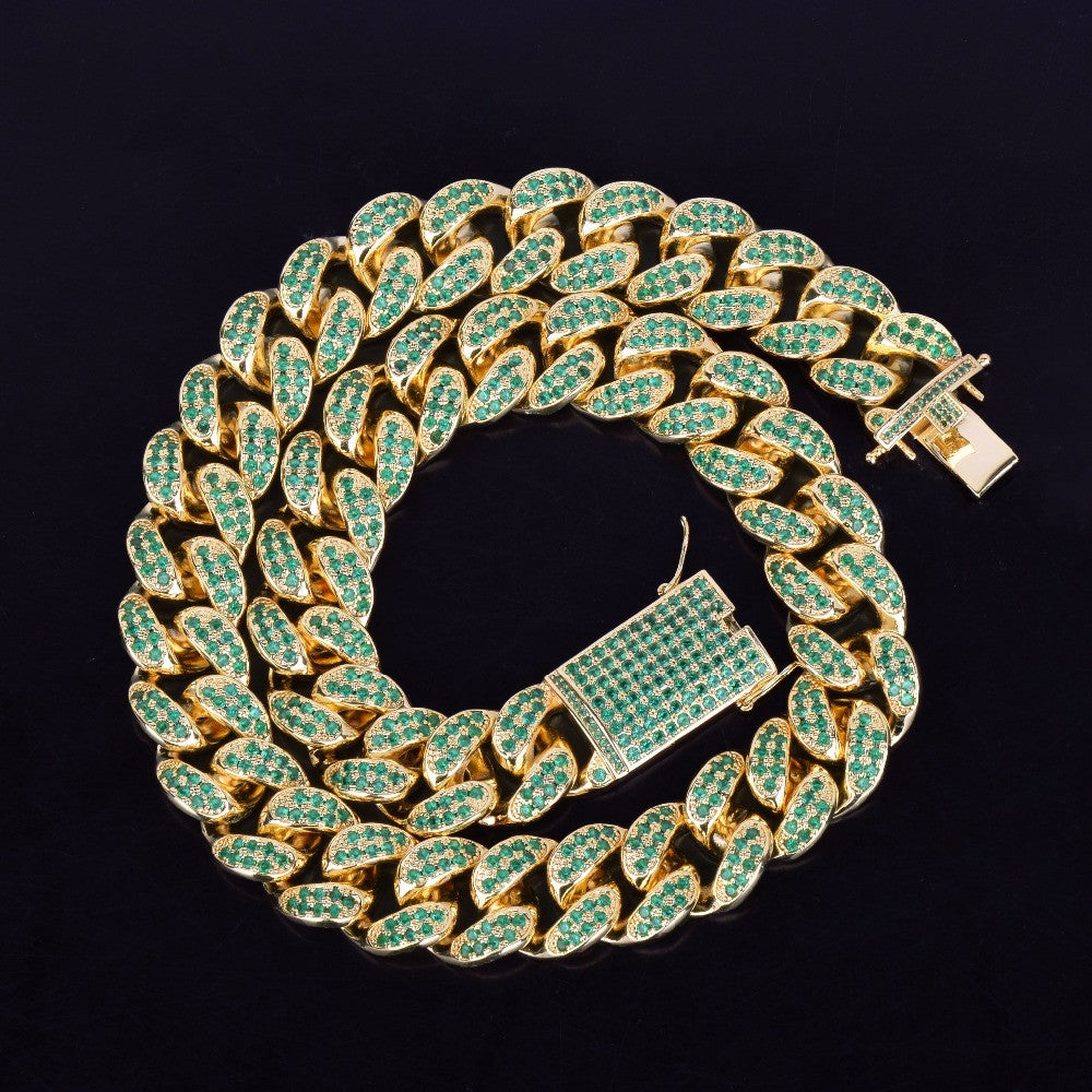 Mens Heavy Iced 20mm Green Blinged Out Miami Cuban Link 24k Gold Chain Necklace