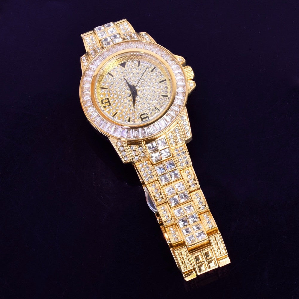 Mens Lab Diamond Luxury Baguette Iced 14k Gold Stainless Steel Bling Watch