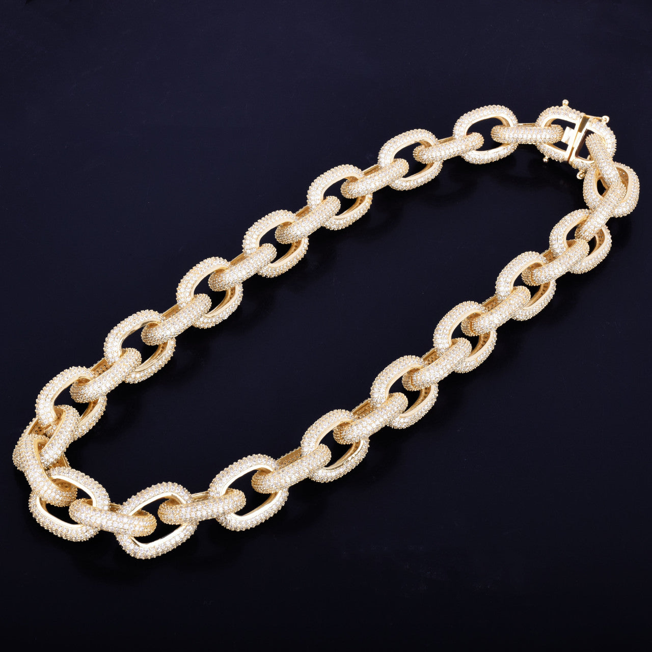 24k Gold .925 Silver 20mm AAA Flooded Iced Micro Pave Big Dog Heavy Hip Hop Chain Neckalce