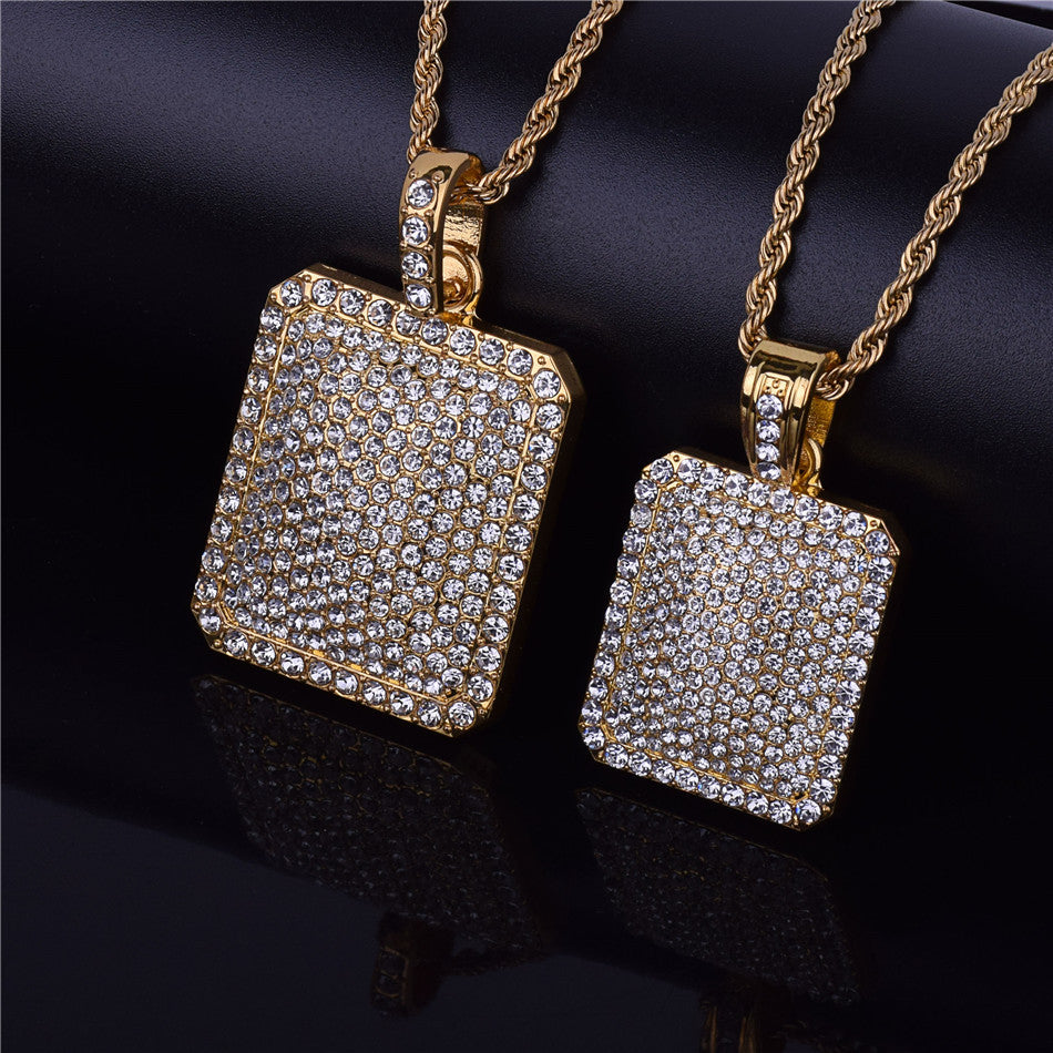 Flooded Ice 14k Gold .925 Silver Square Dog Tag Hip Hop Chain Pendant