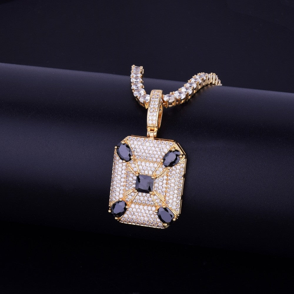 Black Solitaire Big Boy Square Center Stone Unique Designer Hip Hop Pendant Chain Necklace