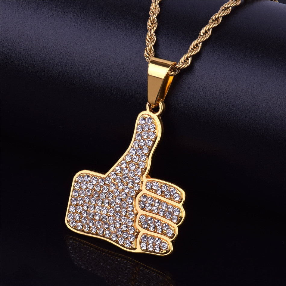 Thumbs Up 14k Gold Lab Diamond Bling Pendant