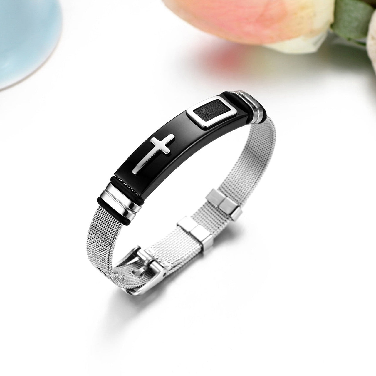 Mens 14k Gold Silver over Stainless Steel Cross Adjustable Bracelet