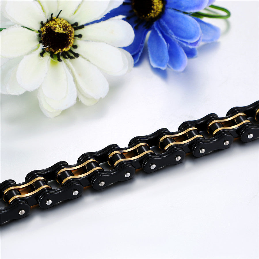 15mm Mens Biker Motorcycle Link Two Tone Stainless Steel Chain Link Bracelets