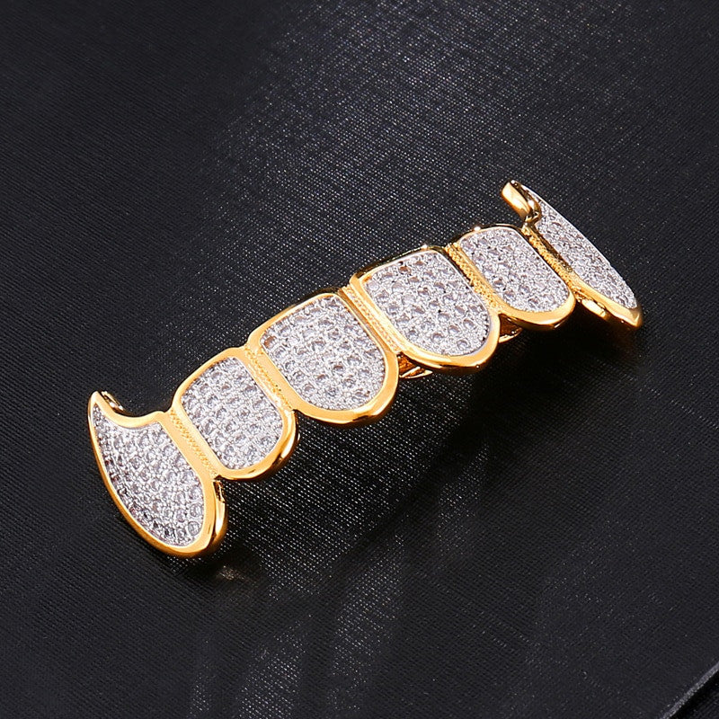 Original Ice Fang | Flooded Ice Gold Silver Micro Pave Teeth Grillz Top Bottom Set