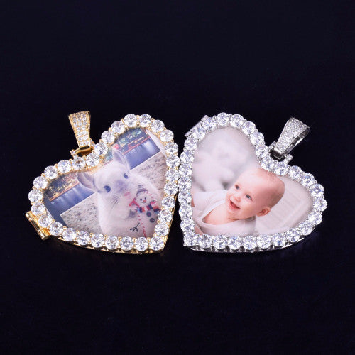 Magic Moments | Heart Shaped Photo Picture Iced Blinged Out Memories Pendant