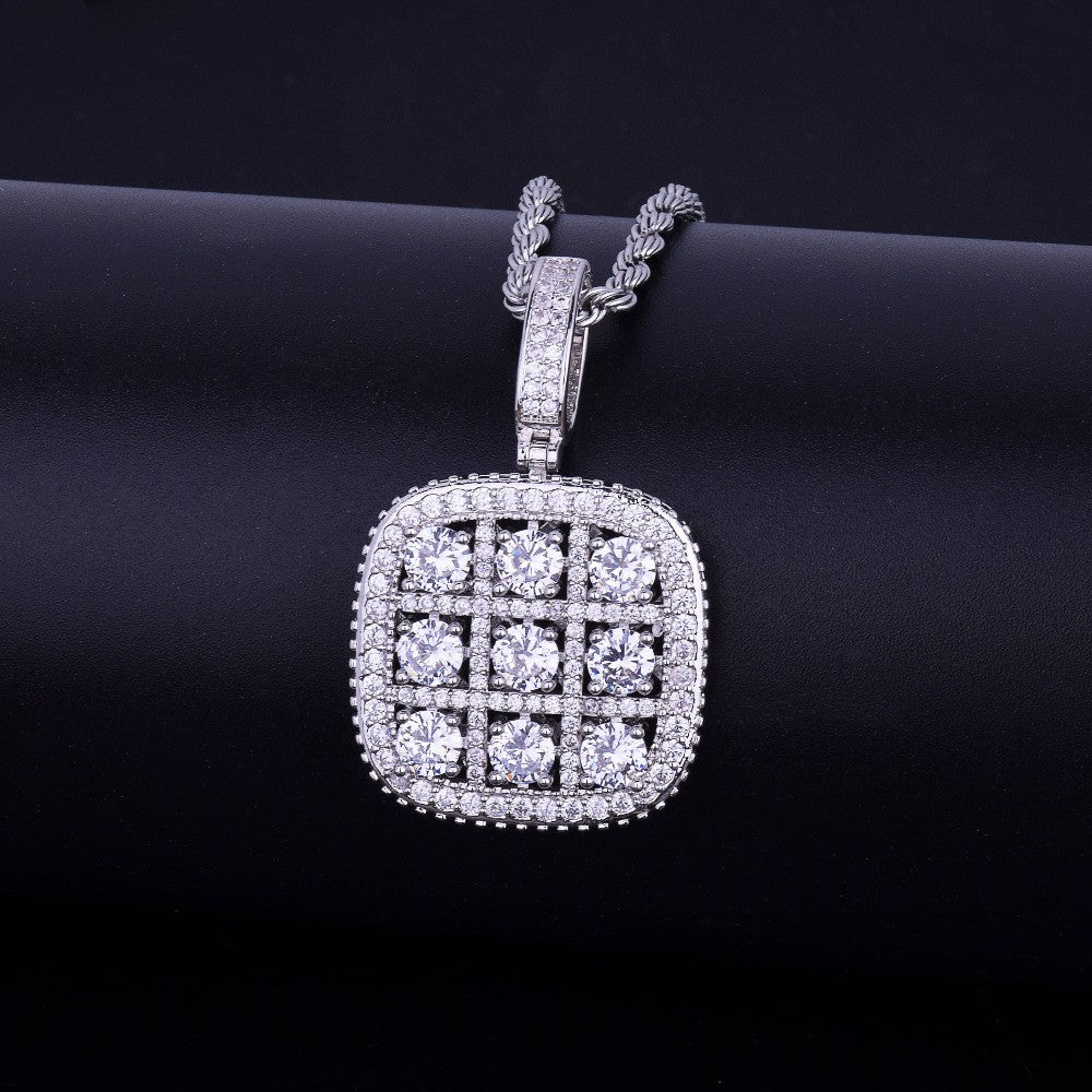 Big Boy Flooded Ice 18k Gold .925 Silver Solitaire Square Cluster Pendant Chain