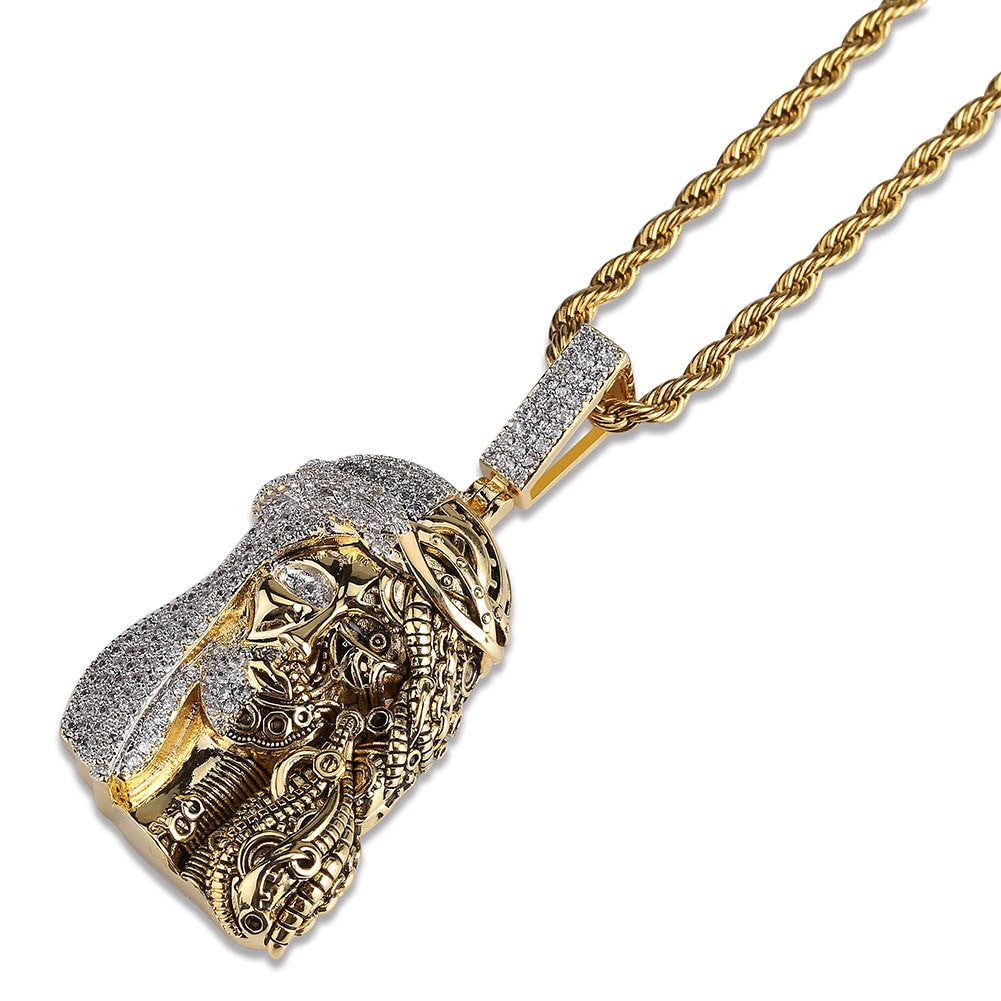 Mens Street Wear Religious Steam Punk Jesus Piece 14k Gold Hip Hop Pendant Chains