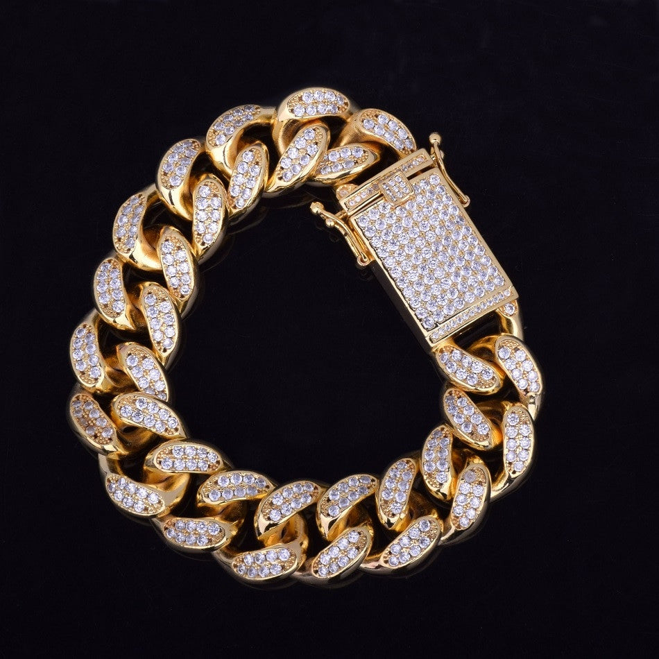 Luxury Baguette 14k Gold Stainless Steel Bling Watch Cuban Link Bracelet Set
