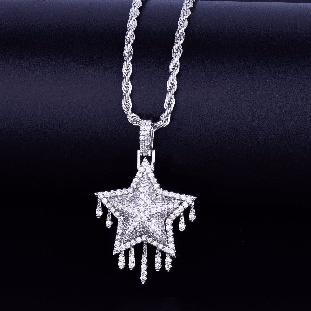 .925 Silver Drip Super Star Hip Hop Chain Necklace