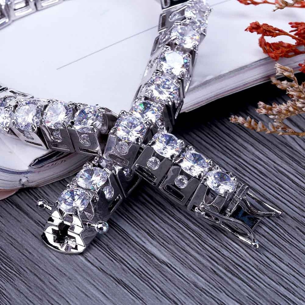 10mm Deep Set Flooded Ice 1 Row 14k Gold Silver Simulate Diamond Tennis Bracelet