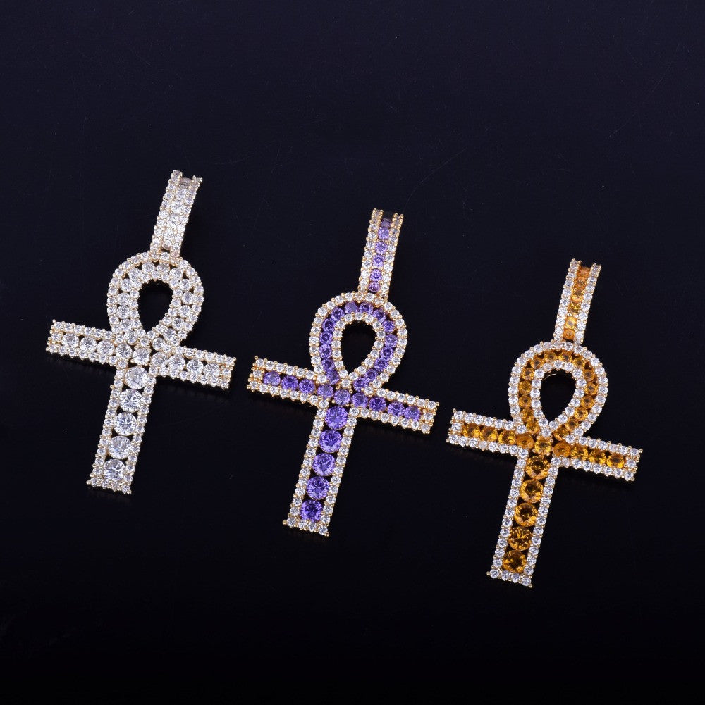 18k Rose Gold .925 Silver Key Of Life Ancient African Egyptian AAA Micro Pave Ankh Cross Pendant