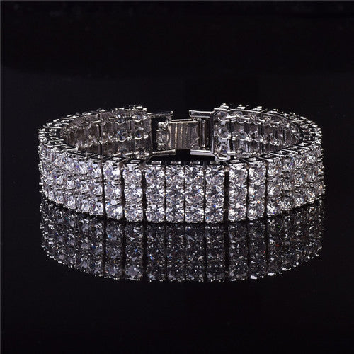 925 Rhodium Silver 3 Row Simulate Diamond Pharaoh Flooded Ice Bracelet